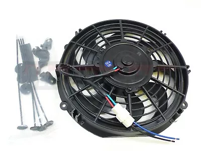 10  ELECTRIC Radiator Cooling FAN 1150CFM Curved Blades 12V Slim Black StreetRod • $59.09