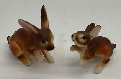 2 Bone China Rabbits Bunnies Brown And White Miniature Figurines Vintage • $12.25