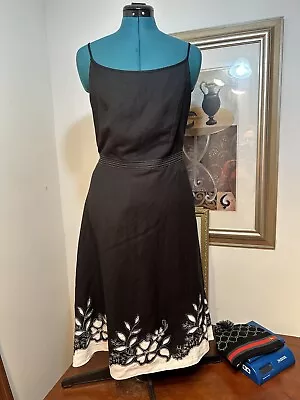 B. Moss Collection Black White Floral Linen Blend Lined A-line Dress Size 8 • $15