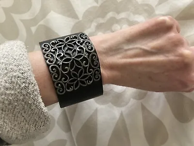 90’S/00’S Vintage PVC/Silver Colour Goth Filigree Wide Cuff Bracelet VGC • £6.99