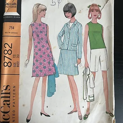 Vintage 1960s McCalls 8782 MCM Dress Jacket Skirt Shorts Sewing Pattern 12 CUT • $8