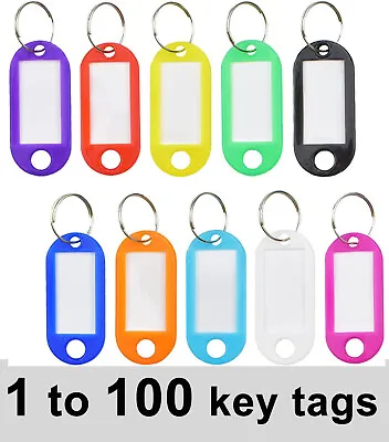 Key Tags - 11 COLOURS  - Plastic Key Rings ID Tags Name Key Fob Tag 1 To 100 • £2.89