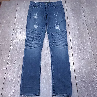 J Brand Jeans Mens 32x34 Bearden Moto Biker Blue Distressed Denim Mid Rise Pants • $24.88