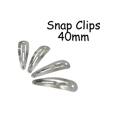 50 Snap Hair Clips - Silver Metal Tear Drop Shape With Hole Barrettes - 40mm  • $6.50
