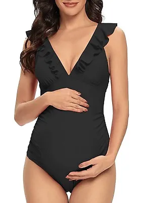 Ziola Maternity Black Swimsuit One Piece Ruffle V Neck Lace Up Back•XL•XXLChoice • $12