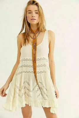 $34 • Buy FREE PEOPLE Voile & Lace Trapeze Slip Dress In Tea US Size Small NWOT [RRP $130]