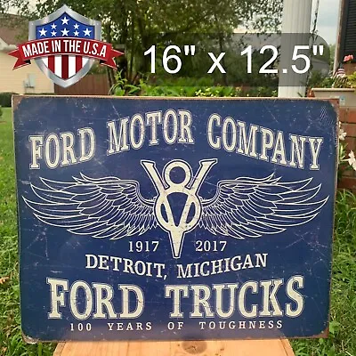 Ford Motor Company Tin Metal Sign 100 Years Trucks Vintage Winged Logo Garage • $19.95