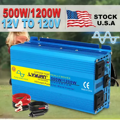 500W 1200W Pure Sine Wave Power Inverter 12V To 110V Caravan Van 2USB Converter  • $42.49