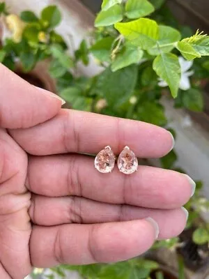 2Ct Pear Cut Peach Morganite Simulated Stud Earrings 14K Rose Gold Plated • $39.99