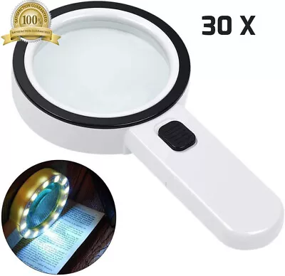 30X Jumbo Handheld Magnifying Glass W/ 12 Bright LED Light Illuminated Magnifier • $7.68
