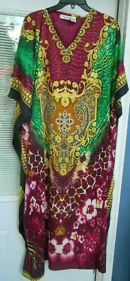 New  Mumu 2x 3x  Sante Kaftan Caftan House Dress Green Burgundy Gold Sparkle • $13.99