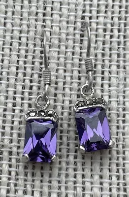 Marsala Signed Sterling Amethyst & Marcasite Art Deco Style Drop Earrings 1” • $9.99