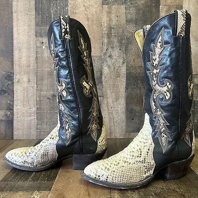 Hondo Vintage Snakeskin Leather Inlay Cowboy Boots Mens 11 D • $299.95