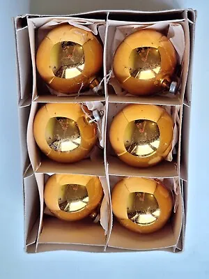 Vintage Glass Gold Colour Xmas Tree Baubles Made In Austria Boxed  • £15