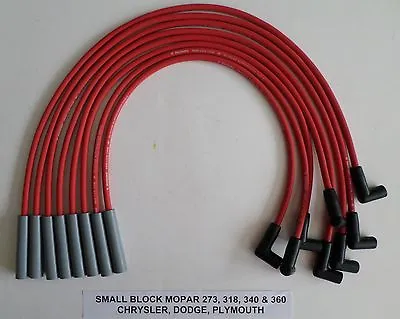 SMALL Block MOPAR 273-318-340-360  RED HEI 8mm ULTA LOW OHM Spark Plug Wires USA • $54.89