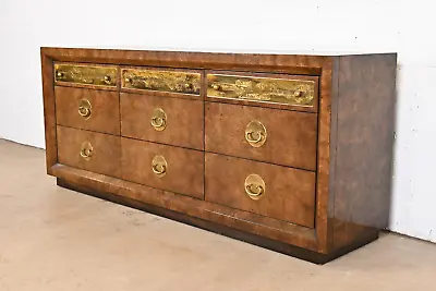 Bernhard Rohne Burl Wood And Acid Etched Brass Dresser Or Credenza 1970s • $4800