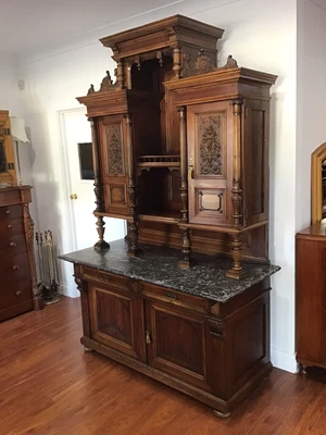 $3950 • Buy Antique French Walnut Sideboard With Marble Top In Excellent Condition