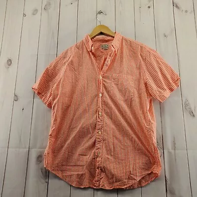 Tailored By J. Crew Shirt Mens Medium Button Down Orange White Gingham Plaid • $13.99