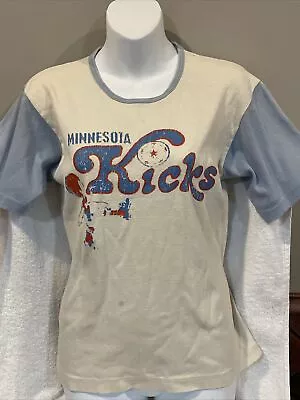VINTAGE  1970's Minnesota Kicks Soccer Women's Md White&Blue Shirt COOL-LOOK! • $39.99