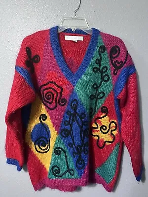 Vintage Mohair Knit Sweater For The Limited Abstract Floral Retro Colorful Small • $10