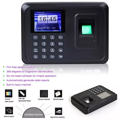 £34.99 • Buy A6 Fingerprint Password Time Recorder Clocking Attendance 2.4  TFT USB Easy Use