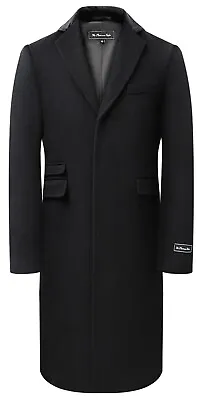 £129.99 • Buy Mens Black Overcoat Wool & Cashmere Covert Warm Winter Mod Long Coat Velvet 
