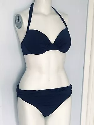 J CREW Bikini Two Piece Sz S / 34C Navy Blue Padded Top Draped NEW W/o Tags • $18.50