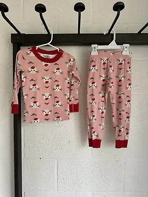 Hanna Andersson Pink Red Christmas Cats Organic Cotton Pajamas SZ 90 US 3 • $19.99