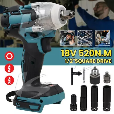 For Makita 18V Battery Impact Wrench Brushless Driver Cordless Rattle Gun+Socket • £25