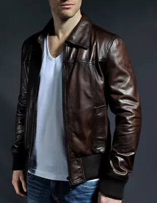 Men's Motorcycle Vintage Brown Slim Fit Biker Genuine Leather Jacket For Men • $24.99