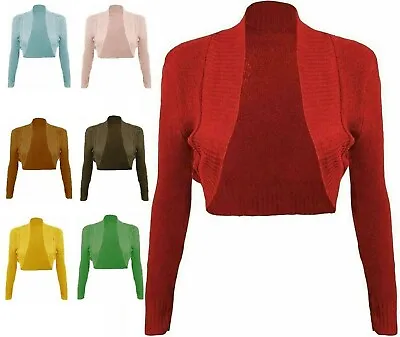 £8.99 • Buy Women Ribbed Bolero Knitted Open Front Shrug Ladies Long Sleeve Crop Cardigan 