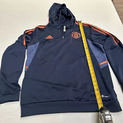 Adidas Manchester United Blue Orange Quarter Zip Hoodie Mens Large Aeroready • $35