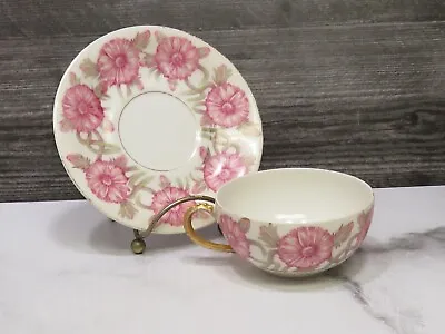 LDBC Flambeau A & L A. Lanternier Limoges France Pink Flowers Cup And Sacuer • $22.40