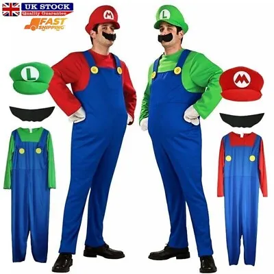 Mens Adult Super Mario And Luigi Fancy Dress Plumber Bros Halloween Costume UK • £9.79