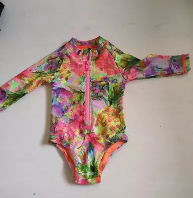 Chainstore  Baby Girls Pink Floral Uv Protection Zip Suit Size  3 Months New • £6.99