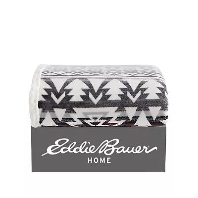 Eddie Bauer Clyde Hill Stripe Plush-Fleece Grey & Red Throw Blanket-50X60 • $29.99