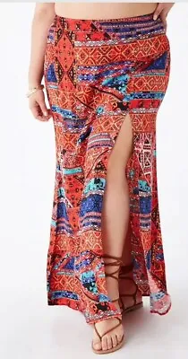 Plus Size Maxi Skirt Aztec Tribal Print Long Skirt Geo Boho High Waist 3X NEW • $24.34
