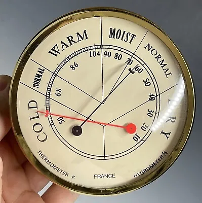 Mid-Century Modern France Vintage Hygrometer Thermometer Brass Plastic Lens • $40