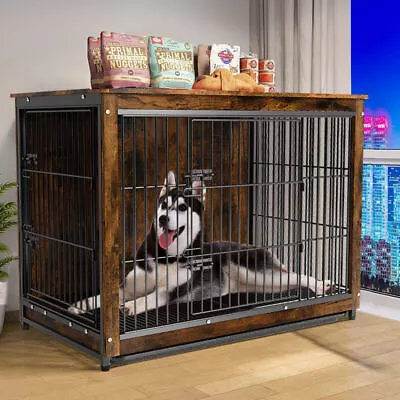 Wood Medium Dog Pet Crate Furniture Sofa Side End Table Movable Tray Metal Door • $119.95