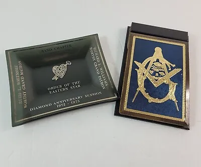 Vintage Order Of Eastern Star Glass Ashtray & Metal Desk Notepad 1970s Masonic • $33.99