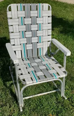 Vintage Aluminum Folding Rocking Webbed Lawn Chair W/ Plastic Arms • $49.99