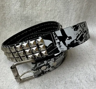 Mens Vegan Cartoon Print On Blk Belt With Square Studs Sz 36 Pre-owned  • $15.25