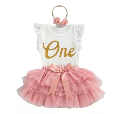 Girls 1st Birthday Tutu Set Gold & Pink Tutu Birthday Costume Baby Photoshoot • $39.90