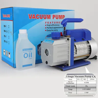 $77.16 • Buy 4CFM 1 Stage Vacuum Pump 1/3HP Rotary Vane HVAC Refrigeration Air Conditioning