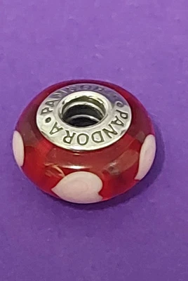 £5.50 • Buy Genuine Pandora Red With Pink Hearts Murano Glass Bead 925 ALE