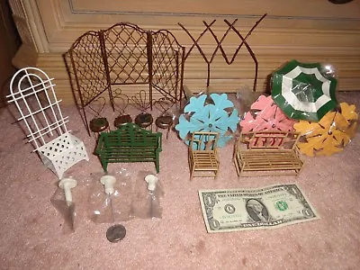 Miniature Fairy Garden Dollhouse Bamboo Bench Chair Mushroom Fence Umbrella Tin • $2