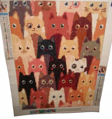 New Handmade Finished Beaded-Needlepoint Tapestry Of Geometric Cat Print • $54.95