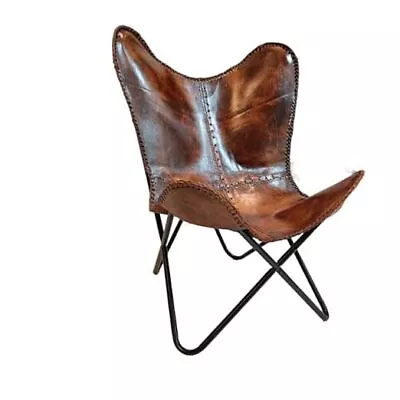 Vintage Leather Antique Butterfly Chair For Relaxing || Cover With Black Leg • $203.40