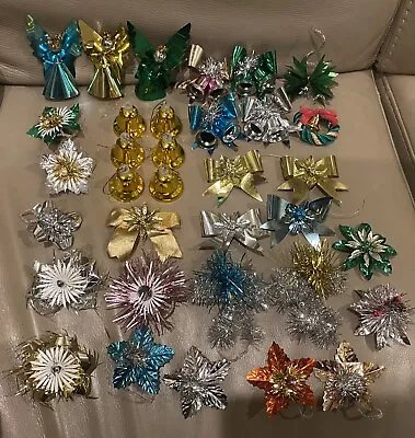 Lot Of 34 Vintage Christmas Foil & Plastic Tie Bell Flower Angel Ornaments Japan • $69.99