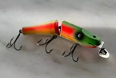 VINTAGE CREEK CHUB BAIT CO. JOINTED WOODEN PIKIE  #2631-GLASS EYES~Rainbow Fire • $20